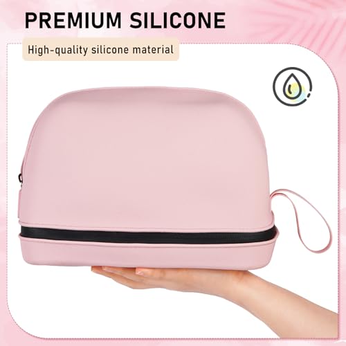 Makeup Bag, Large Capacity Portable Travel Cosmetic Bag, Soft Silicone Waterproof Makeup Organizer, Washable, for Women with Handle and Divider4