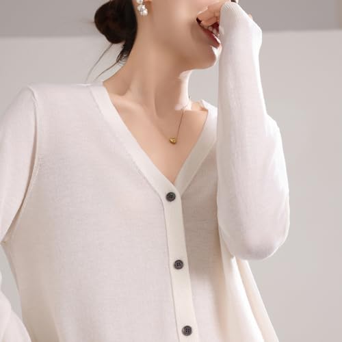 Image of Women's 100% Merino Wool Lightweight V-Neck Cardigan Sweater Button Down Long Sleeve Knitwear Outwear Tops