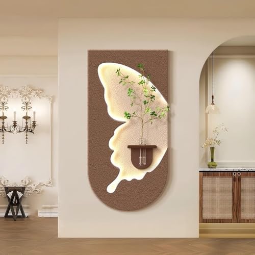 3D Sandstone Wall Art with LED, Faux Greenery Wall Planter, Hydroponics Decor for Home Office & Living Room, Unique Indoor Plant Display, Modern Wall Hanging