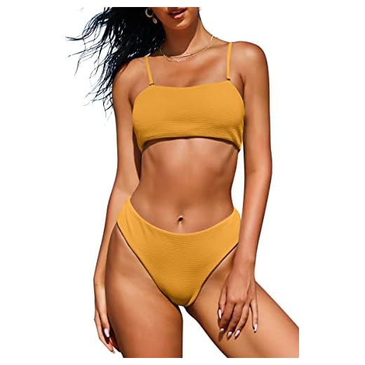 TWIFER Sommerkleid Damen Ärmelloses, Trägerloses Kreuzgurt Karomuster mit Unregelmäßigem Kleid 6 ZAFUL Damen Texturiert Spaghetti-Träger Gepolstert Bikini Set Badeanzug Gelb M