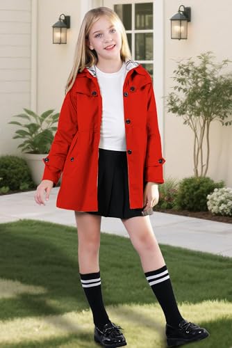 Image of Betusline Girl's Single Breasted Trench Coat Hooded Dress Coat Outerwear, 2-14 Years
