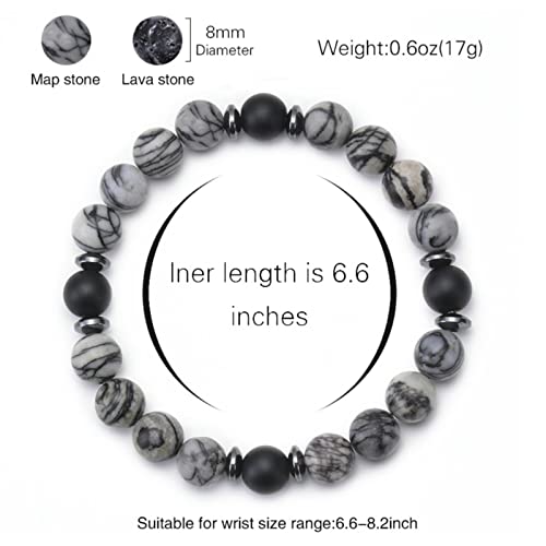 Bracelet en pierre de lave hommes 8mm élastique 17cm diffuseur parfum - 4