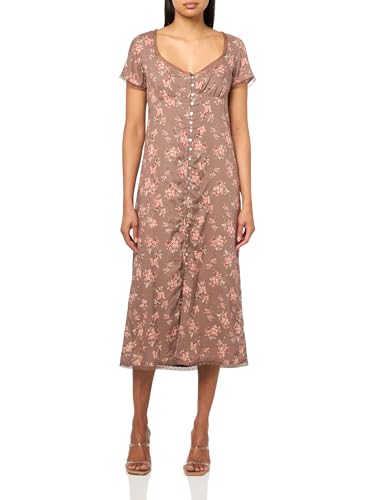 Lucky Brand Women's Lace Trimmed Short Sleeve Midi Dress