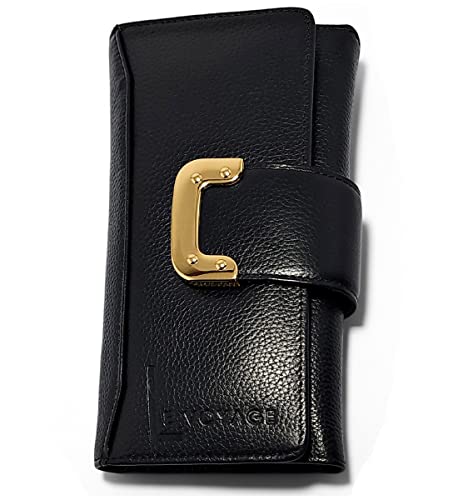 Carteira De Couro Feminina Grande Para Cartões Documentos Cor:Preto