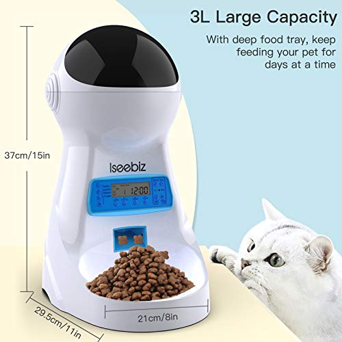 Iseebiz-Automatic-Pet-Feeder-Cat-Dog-Food-Dispenser-3-Liter-Hopper-with-Voice-Recorder-Timer-Programmable-Portion-Control-Food-Dispense-Remind-IR-Detect-4-Meals-a-Day-for-Medium-Small-Cats-Dogs