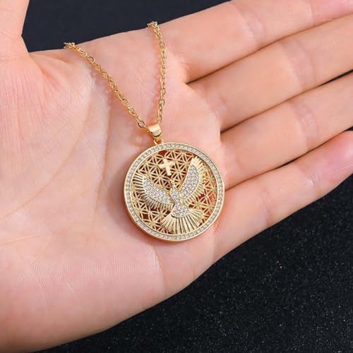 Colar Feminino Banhado a Ouro 18k Divino Espírito Santo - Santíssima Trindade + Bolsa de Veludo