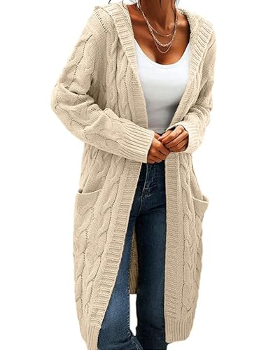 GeGekoko Strickjacke Damen mit Kapuze Langarm Grobstrick-Cardigan Open Front Sweater Herbst Winter Casual Strickcardigan Pullover mit Taschen GeGekoko Strickjacke Damen mit Kapuze Langarm Grobstrick-Cardigan Open Front Sweater Herbst Winter Casual Strickcardigan Pullover mit Taschen