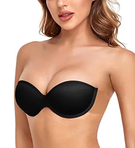 Image of Women's Backless Strapless Sticky Bras Plus Size Underwired Support Seamless Adhesive Push Up Stick on Bra