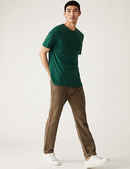 Image of Marks & Spencer Mens Solid Cotton Crew Neck Regular Fit T Shirt