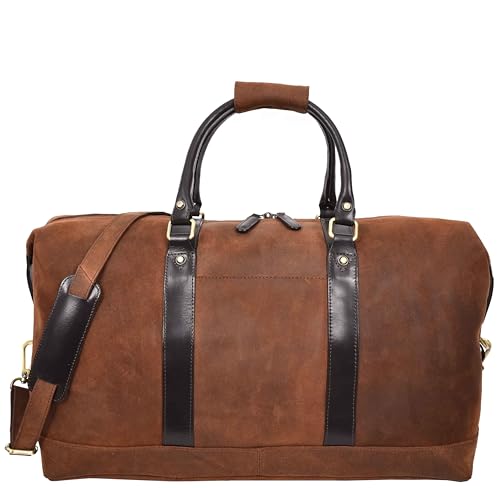 Sac de sport Hol788 en cuir véritable marron résistant et spacieux taille L