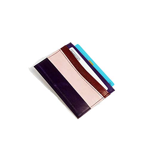OROM EEL SKIN LEATHER CREDIT CARD WALLET (purple combi(purple+wine+pink), 4.0