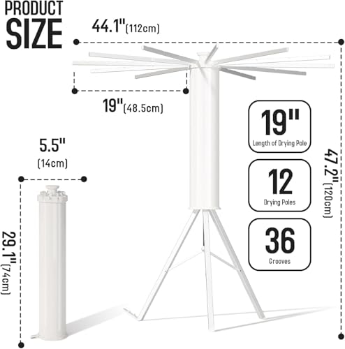 Image of Tripod Clothes Drying Rack Clothing Foldable & Portable Garment Rack Space Saving Laundry Aluminum Standing with 16 Poles Silver & White Floor Collapsible Household Indoor & Outdoor Holder
