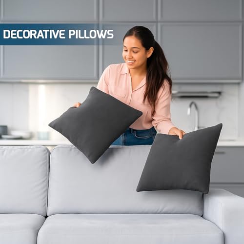 Image of Premium Polyester Fiber Cushion Fillers - Pack of 5 Pcs | 22 x 22 Inches | Dark Grey| Cushions, Sofa Pillow, Cushion for Sofa, Cushion for Bed, Decorative Pillow, Pillow for Support