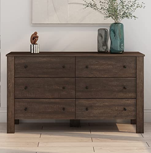 Itusut 6 Drawer Dresser, Wood Chest Of Drawers, Wide Storage Dresser With Sturdy Frame, Closet Organizer For Bedroom Hallway Living Room Closets, Dark Brown #TOP4