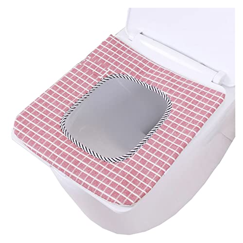 DUNBE Badezimmer-Toilettenabdeckung, quadratisch, waschbar, Thermovlies, rot, Toilettensitzkissen, Klettverschluss, Toilettensitz, Heimdekoration