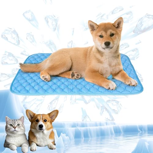YXHZVON Dog Cooling Mat, Self Cooling Pad for Dogs Cats in Hot Summer, Pets Durable Cool Mats, Pets Sleeping Mattress Accessories for Cats Puppy Home and Travel, 70 x 55 cm, L, Blue