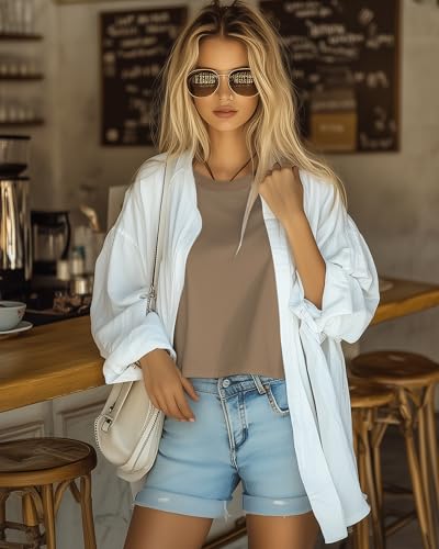 Ficerd 3 Pack Women Crop Tops Half Sleeve Cropped T Shirts Casual Crew Neck Drop Shoulder Loose Summer Solid Color4