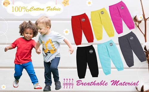 Image of Baby Boys & Girls Pyjamas Sleepwear Cotton Pajama Solid Track Pants with Rib | Kids Pyjama | Children Bottom | Child Lowers | Toddler Joggers | Baby Trackpants (Pack Of 6)