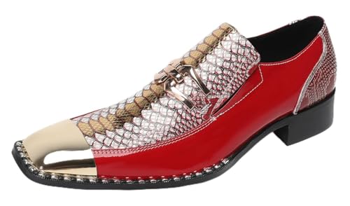 Santimon Men's Slip On Leather Penny Loafers - Dress Casual Western Shoes with Sequin& Metal Square Toe for Wedding & Smoking Party