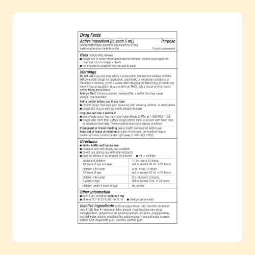 Amazon Basics 12 Hour Cough DM Syrup, Extended-Release Dextromethorphan, Grape Flavor Liquid Medicine, 5 fl oz (Pack of 1) (Previously Amazon Basic Care) - image 6