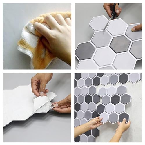 Calcomanías para azulejos de pared tipo mosaico decorativo, set de 10 paneles hexagonales 3D 7