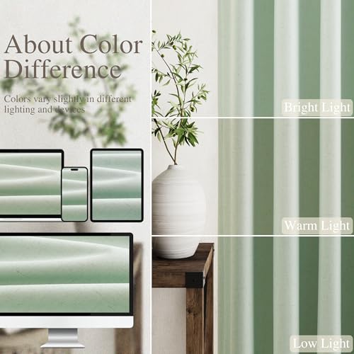 Image of Aqua Green 100% Blackout Linen Curtains for Bedroom 102 Inches Long Back Tab Rod Pocket Thermal Insulated Acoustic Panels Black out Curtain for Living Room Dining Room Modern Drapes 52x102, 2 Panels