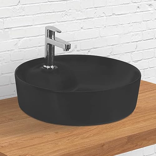 Image of Table Top Wash Basin for Bathroom | Counter Top Wash Basin /Sink for Living Room with Pop up Drain (17.12 x 17.12 x 4.2 Inch, Sera (Black Matt))