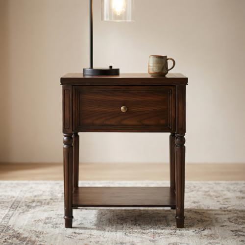 Image of Chogori Solid Wood Nightstands with Drawer, Farmhouse End Table Sofa Side Table with Storage Shelves, Real Wood Beside Table Accent Table for Small Spaces, Living Room, Easy Assembly (Walnut 1PC)