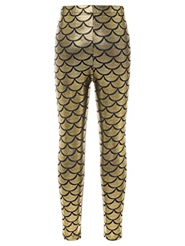 Girls Kids Shiny Metallic Yoga Active Leggings Thick Warm Athletic Tights Fleece Pants for Workout Fitness Sports