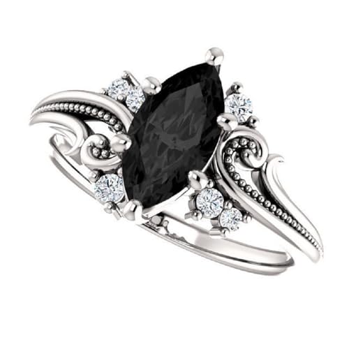 1 CT Marquise Black Onyx Engagement Rings for Women, Solitaire Art Deco Onyx Promise Ring For Her, Black VVS1 Wedding Ring, 925 Silver & 10k 14k 18k Gold Best Rings For Gift2