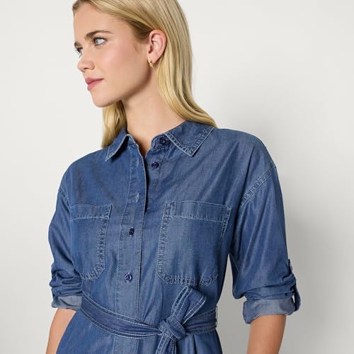 Image of Amazon Essentials Women's Regular-Fit Denim Chambray Long-Sleeve Dress