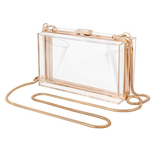 WJCD Women Clear Purse Acrylic Clear Clutch Bag, Shoulder Handbag With Removable Gold Chain Strap (Gold)