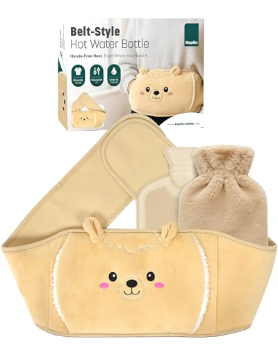 KEPLIN Hot Water Bottle Belt with Plush Waist Cover - 2L Premium Natural Rubber Hot Water Bag for Cramps & Muscle Relaxation - Safe Durable Long-Lasting Heat Therapy - Cream Lama