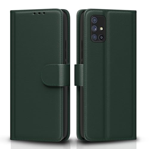 Image of Pikkme Flip Cover for Samsung Galaxy A71 Leather Finish | Inside TPU with Card Pockets | Wallet Stand and Shock Proof | Complete Protection Flip Case(Green)