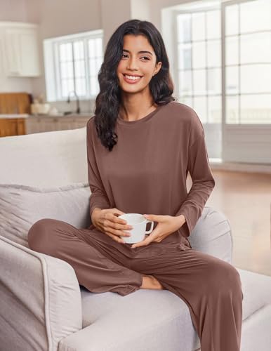 Ekouaer Lounge Sets for Women Long Sleeve Pajamas Fall Loungewear Soft Comfy Pjs Two Piece Travel Outfits Set4