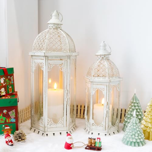 JHY DESIGN 2er-Set Dekorative Kerzenlaternen 50&38 cm Hoch...