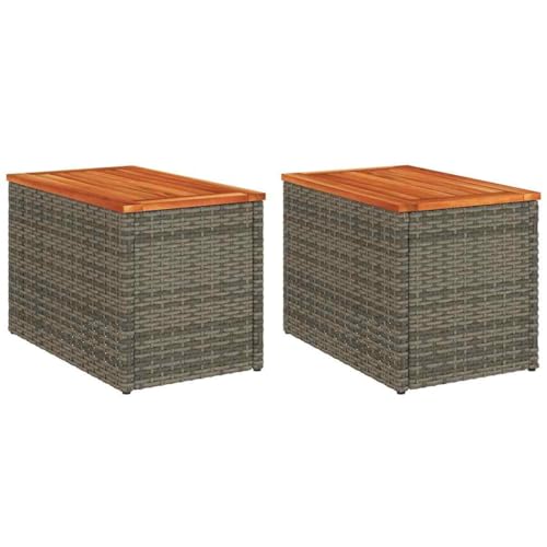 vidaXL Tables d'Appoint de Jardin 2 pcs, Tables Basses avec Pieds, Meubles de Terrasse Patio Extérieur, Gris Résine Tressée Bois Massif