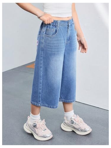 WDIRARA Girl's Bow Embroidery Baggy Jeans Cute Wide Leg Capris Denim Pants3