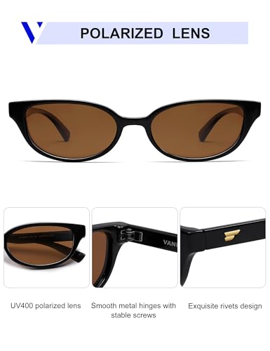 VANLINKER Small Retro Semi Oval Polarized Sunglasses for Women Men Trendy 90s Style Vintage Narrow Rectangle Frame VL98334