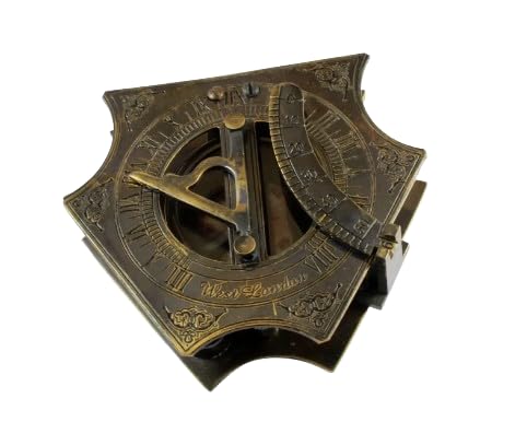 Brújula reloj de sol antigua de latón – Instrumento vintage de navegación y medición del tiempo miniatura 1