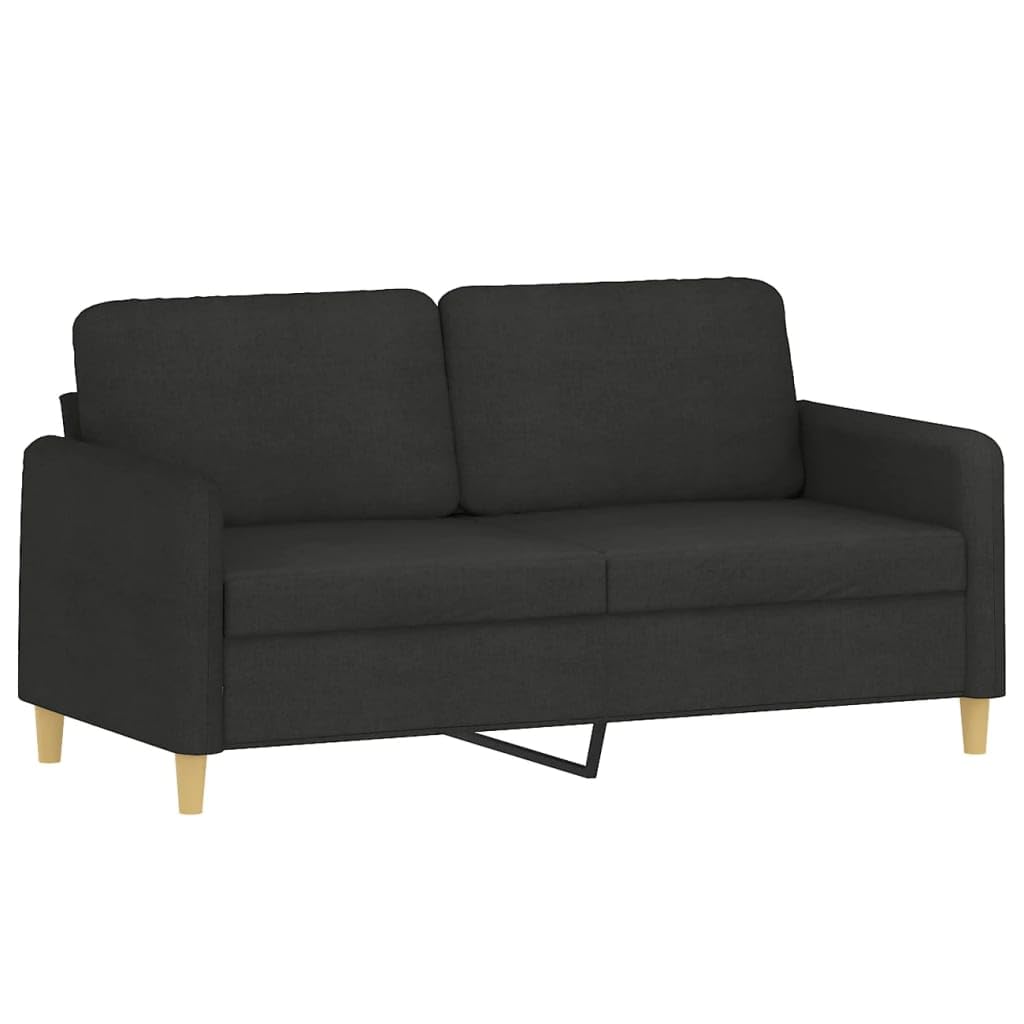 3-częściowy zestaw sof, czarny materiał, 2 x dwuosobowa sofa 120 i 140 cm, podnóżek, tapicerowany zestaw z poduszkami do salonu, biura, pokoju gościnnego, przytulny, zajmuje mało miejsca