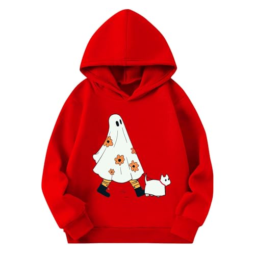 Halloween Hoodies for Girl Ghost Dog Graphic Pullover Shirt Oversized Crewneck Long Sleeve Spooky Season Outfit