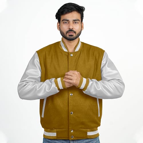 Image of Men's Fashion Varsity Jacket Causal Slim Fit Wool Letterman Baseball Bomber Jackets