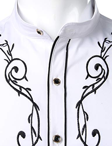 ZEROYAA Men's Western Stylish Band Collar Dress Shirts Embroidery Slim Fit Long Sleeve Mandarin Collar Shirt3
