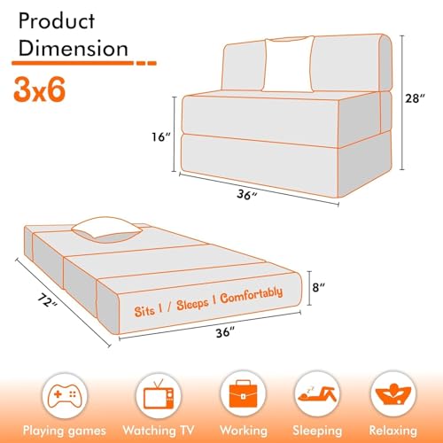 Image of Rosebell - One Seater Sofa Cum Bed, Foldable Sofa Bed 3 X 6 Feet, Jute Fabric- Washable Cover- Including 1 Cushion Perfect for Home & Office - Golden-Color