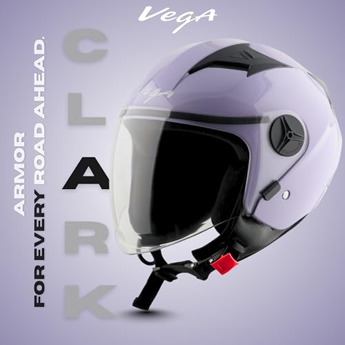 Image of Vega VO-05 Clark ISI Certified Open Face Motorcycle Helmet with High-Impact ABS Shell, UV-Resistant Scratch-Resistant Visor, Comfortable Breathable Inner Padding & Secure Fit - Light Purple - L