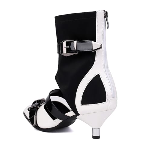 Gicoiz Women Pointed Toe Low Kitten Heels Mid Calf Boots Sandals2