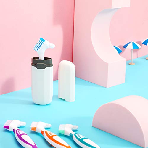 Willbond 6 Pieces Denture Brush Toothbrush Hard Denture Toothbrush Brush Cleaning Brush With White Carrying Case For False Teeth Cleaning (Green, Purple, Blue And Orange) #TOP6