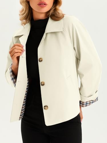 Image of Tankaneo Womens Cropped Trench Coat Lightweight Single Breasted Jacket Fall Windbreaker Fashion Outerwear