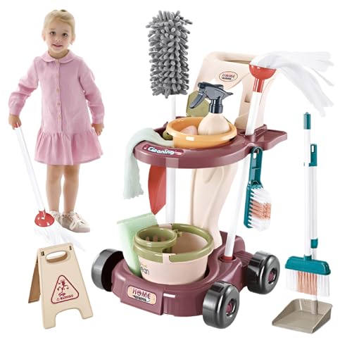 Juego de limpieza para niños pequeños: juguete para tareas domésticas para niños, kit de juego de roles seguro, escoba, fregona, botella pulverizadora, recogedor, herramientas de limpieza | Habilidade